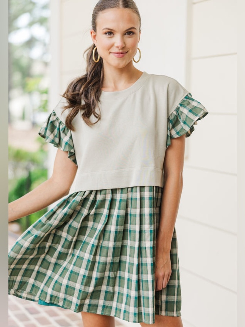 Entro olive Green Plaid Mini Dress Size Small